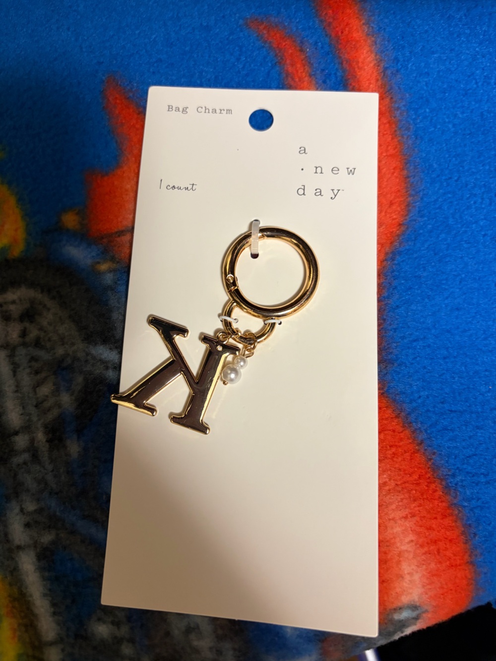 a new day Gold Initial Y Keyring with Pearl Accent